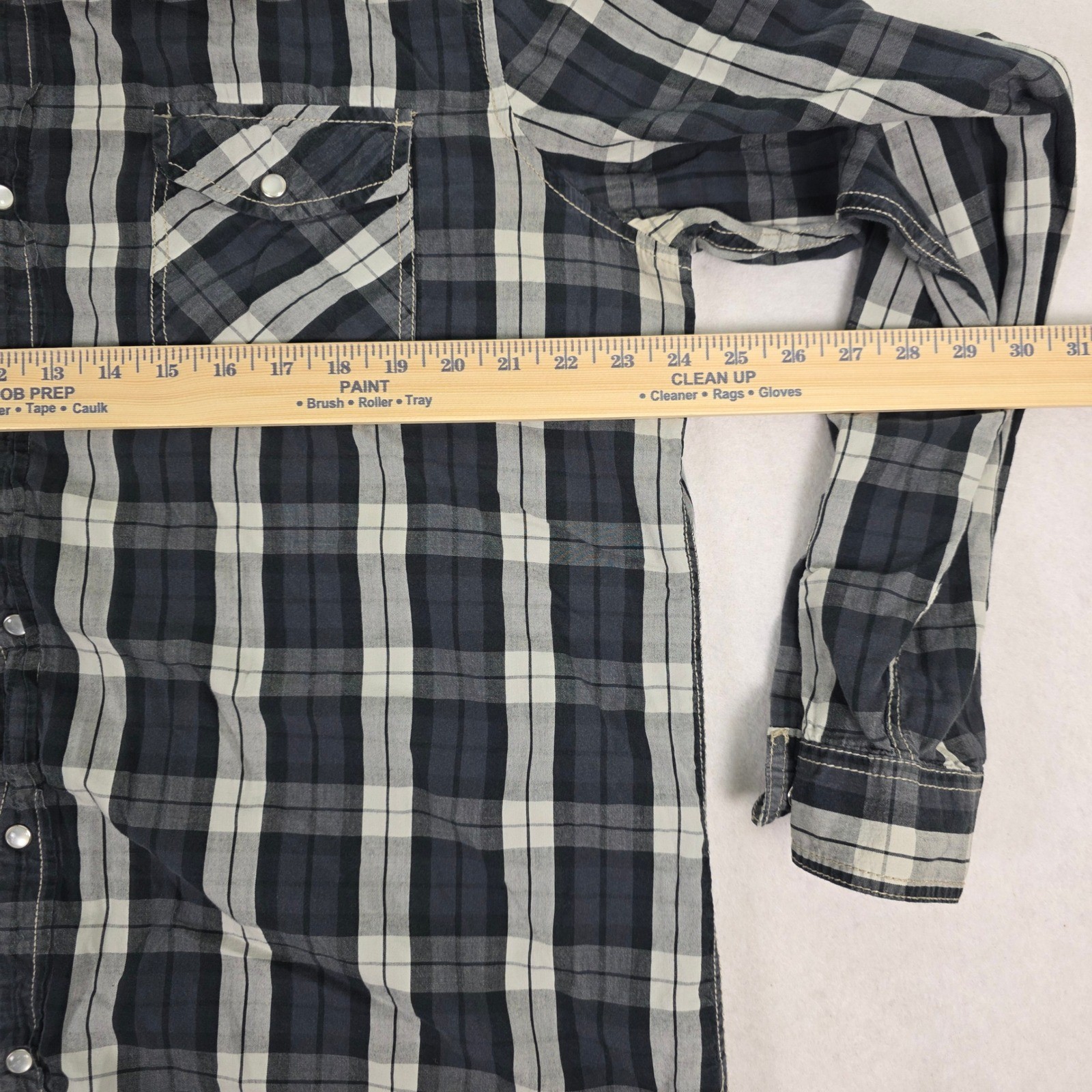 Supply Company USA Mens XXL Plaid Snap Front Western Shirt NavyWhite Cotton