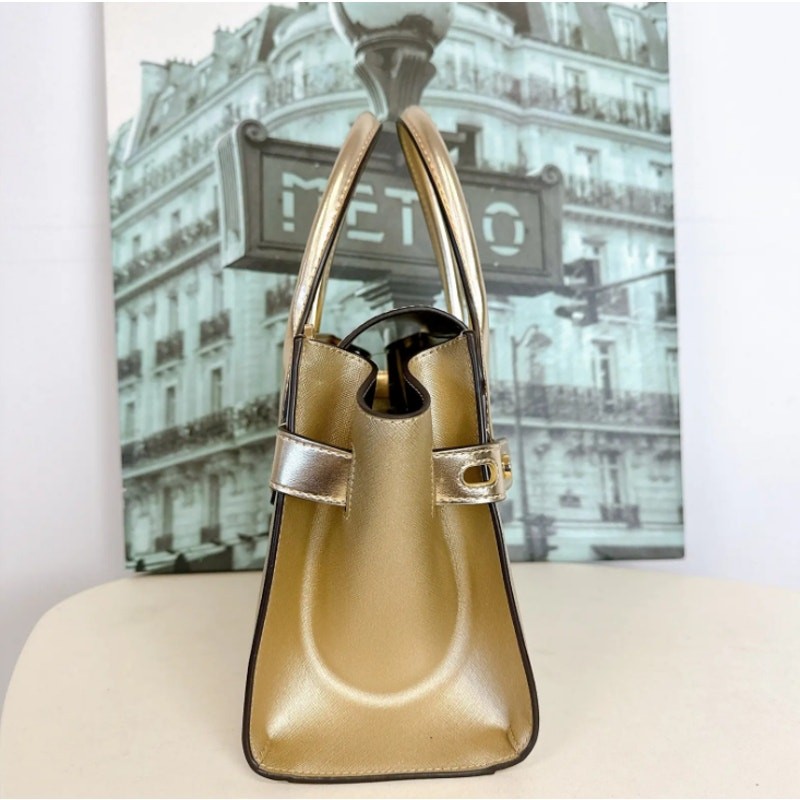 Michael Kors 35F3GNMS8M Carmen Medium Metallic Belted Satchel IN PALE GOLD