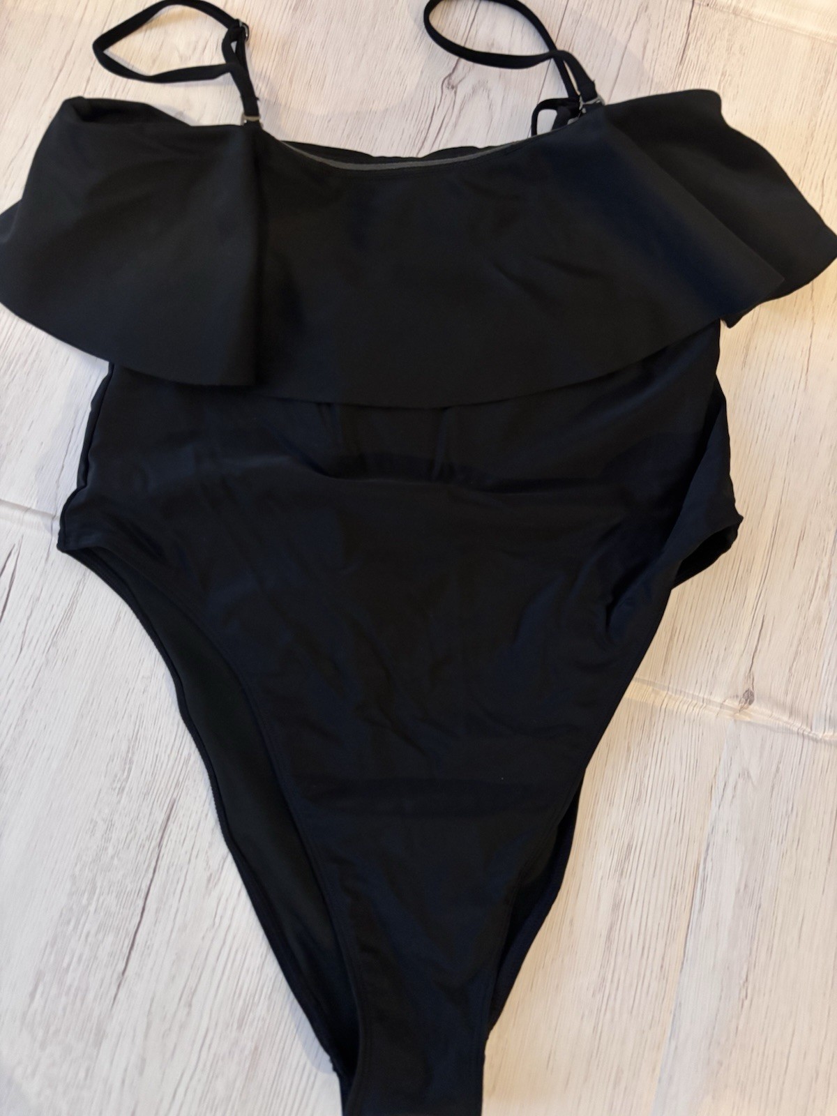 Ramy Brook New York Black Ruffle One-Piece Swimsuit Built-In Bra Lined L