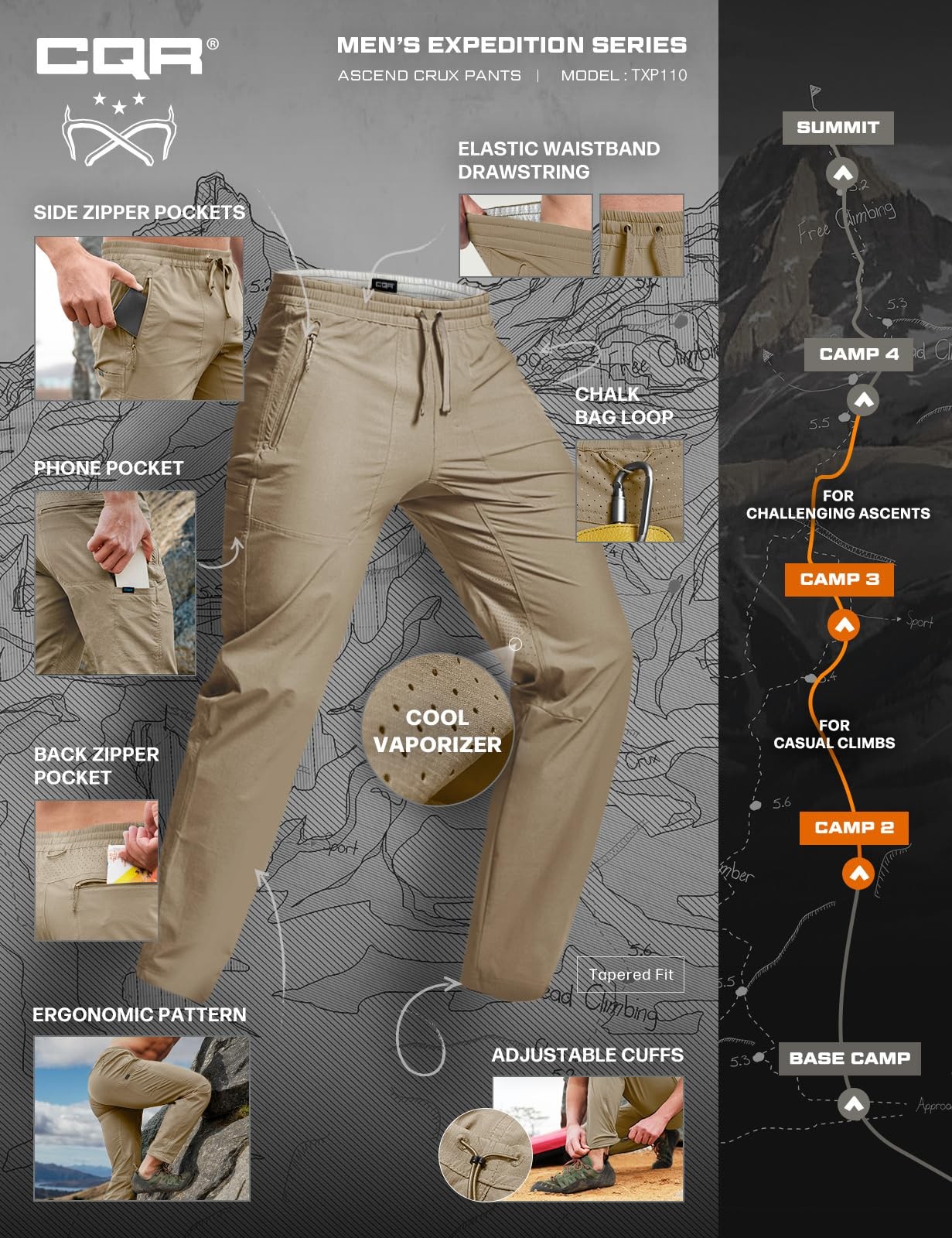 Men’s Lightweight Vent Hiking Pants, Water-Resistant & Breathable Sports Outd…