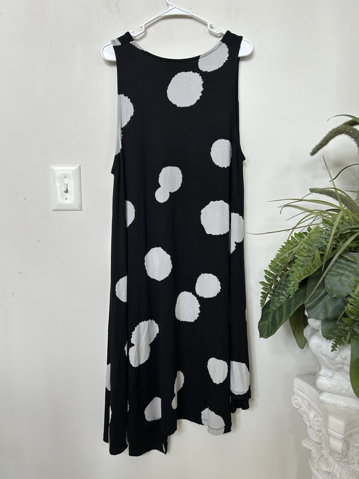 ALEMBIKA Black White Polka Dot Tunic Lagenlook Artsy Sleeveless Trapeze Top XL