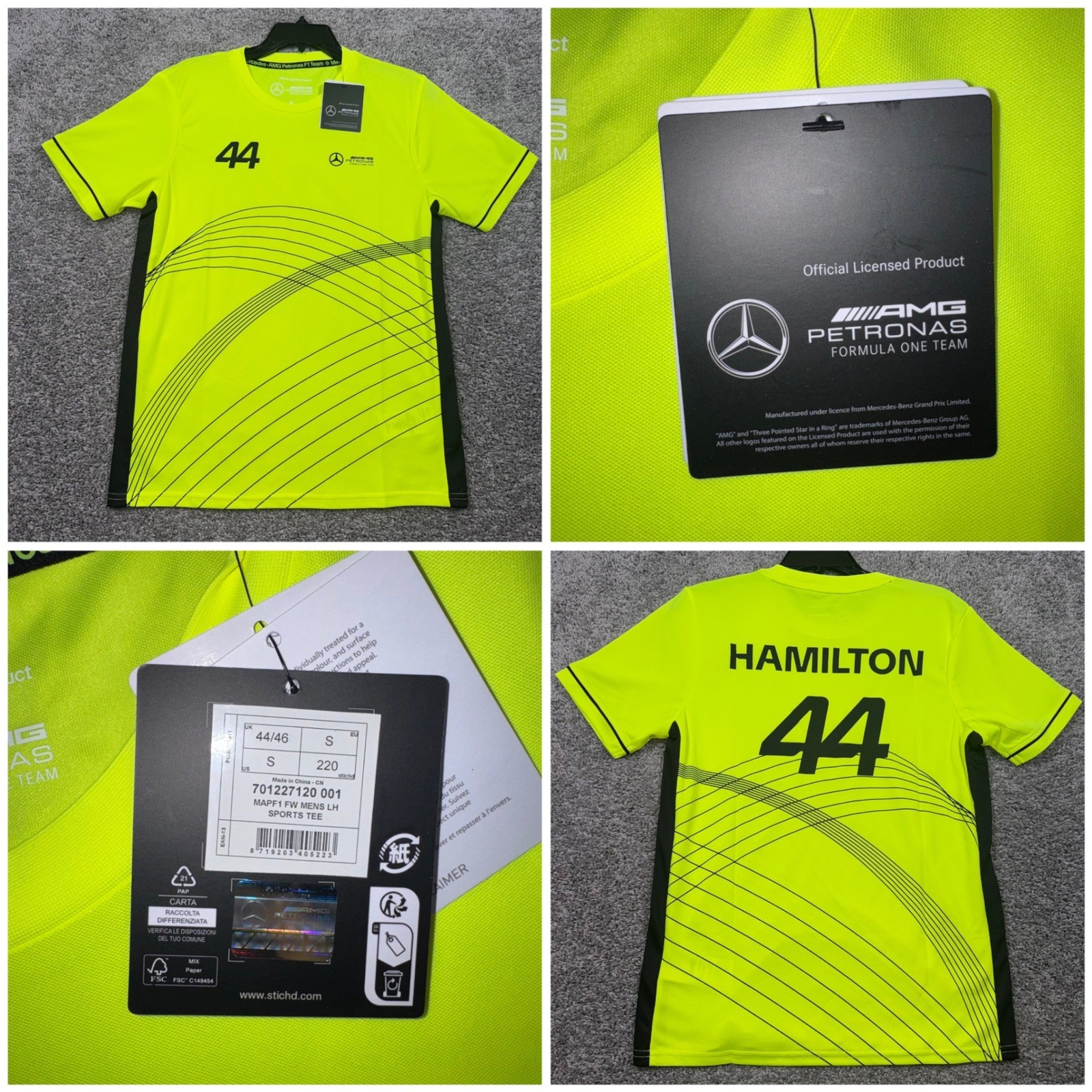 Lewis Hamilton Mercedes-AMG Petronas Sports F1 Tee Mens Neon Yellow Small NEW