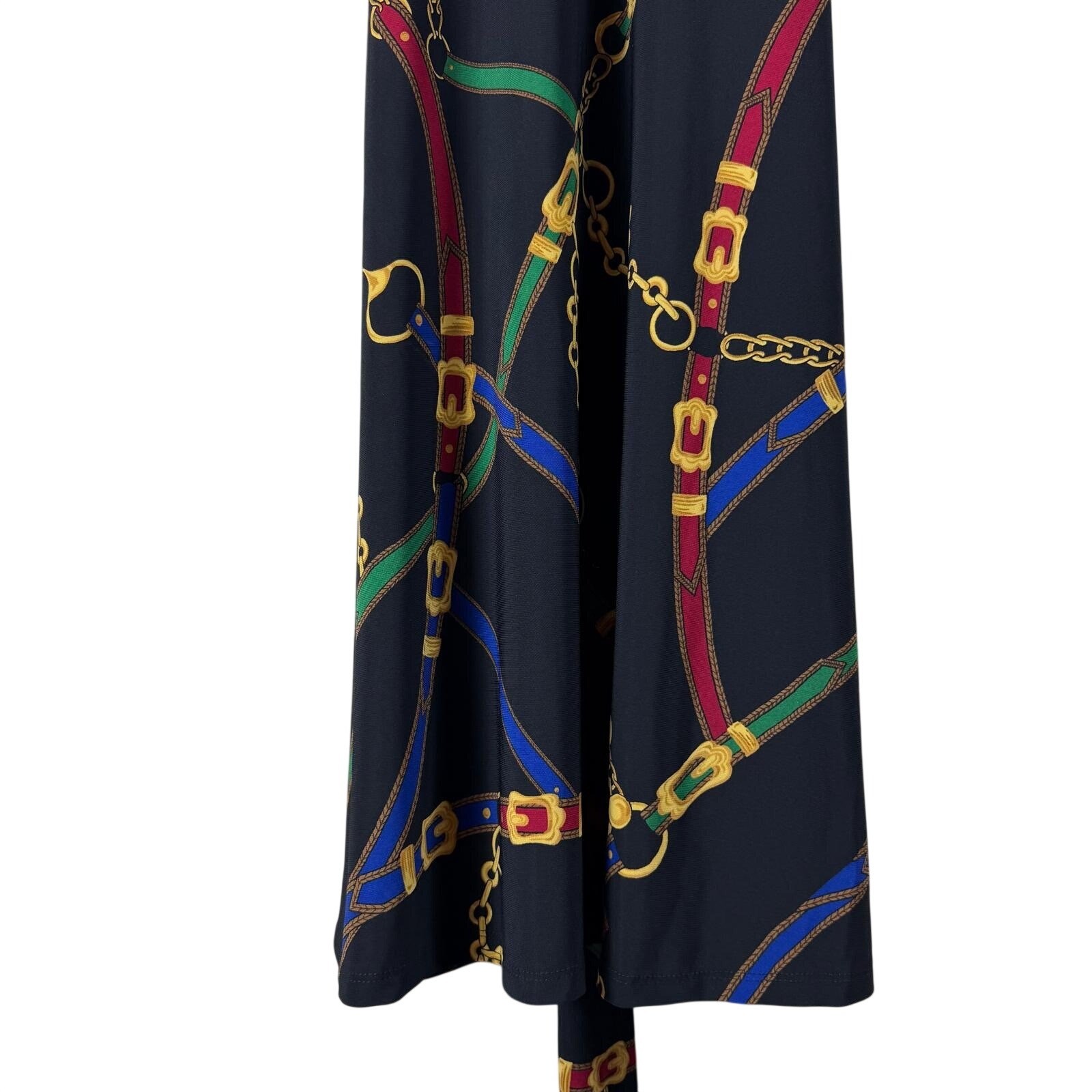 Lauren Ralph Lauren Equestrian Chain Print Faux Wrap Midi Dress Black Red Small