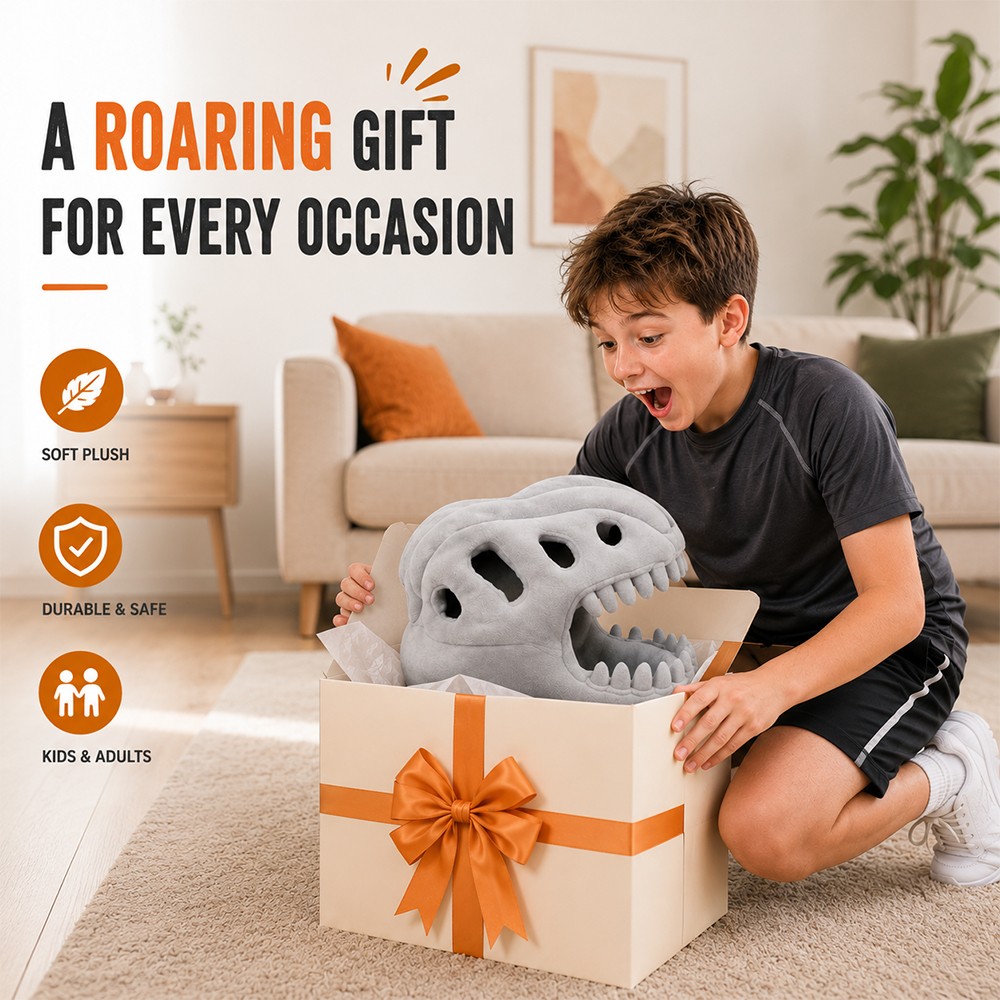 Dinosaur Skeleton Costume for Kids Halloween Cozy Plush 3D Dino Toy Skull Spine
