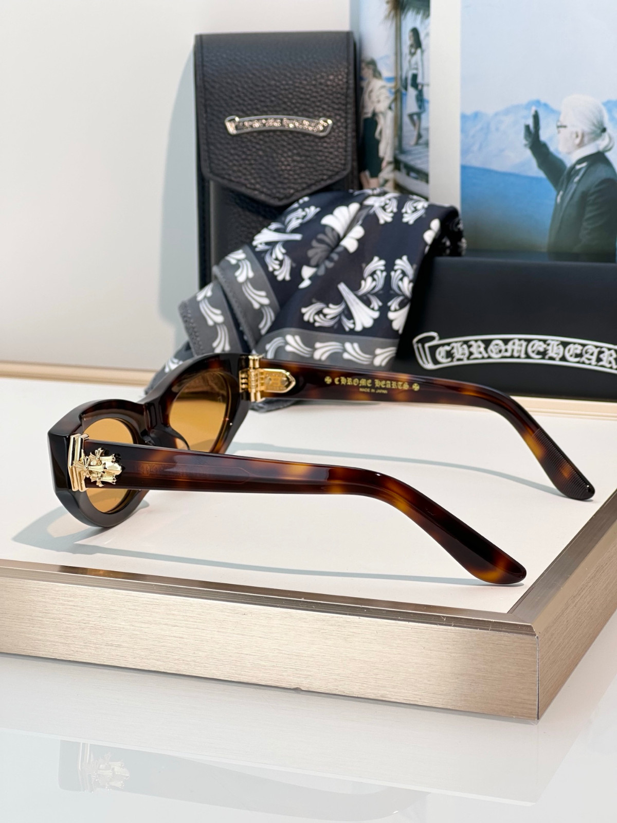 CHrome H Oval Cat Eye Sunglasses Tortoise Amber Lens Gold Hardware
