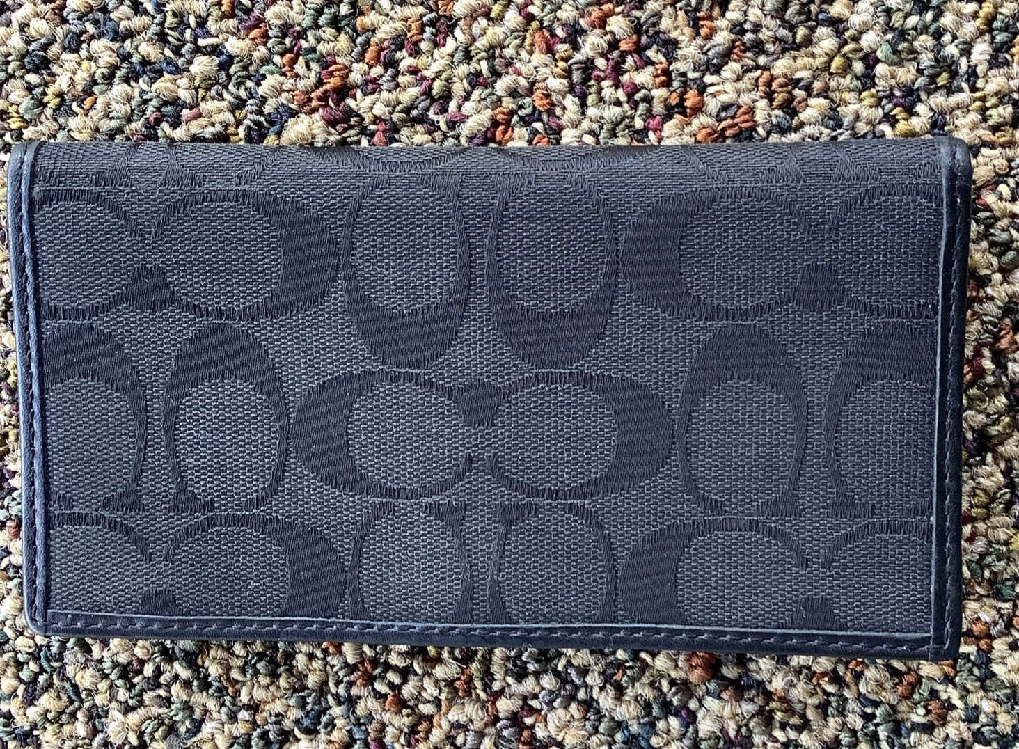 Coach Checkbook Cover Monogram Bifold Signature CC Canvas Black Leather