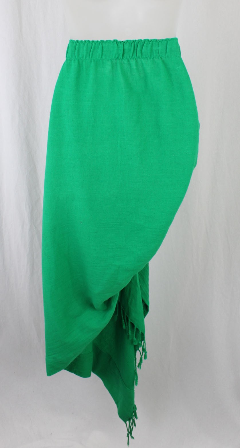 Just Bee Queen Women’s Green 100% Linen Pleated Tasseled Tulum Skirt Size Small