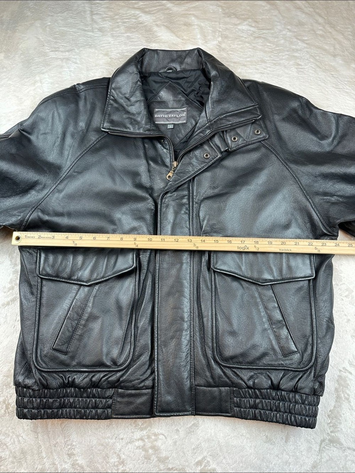 David Taylor Genuine Leather Bomber Jacket Black Men’s Large L Insulated | Biker