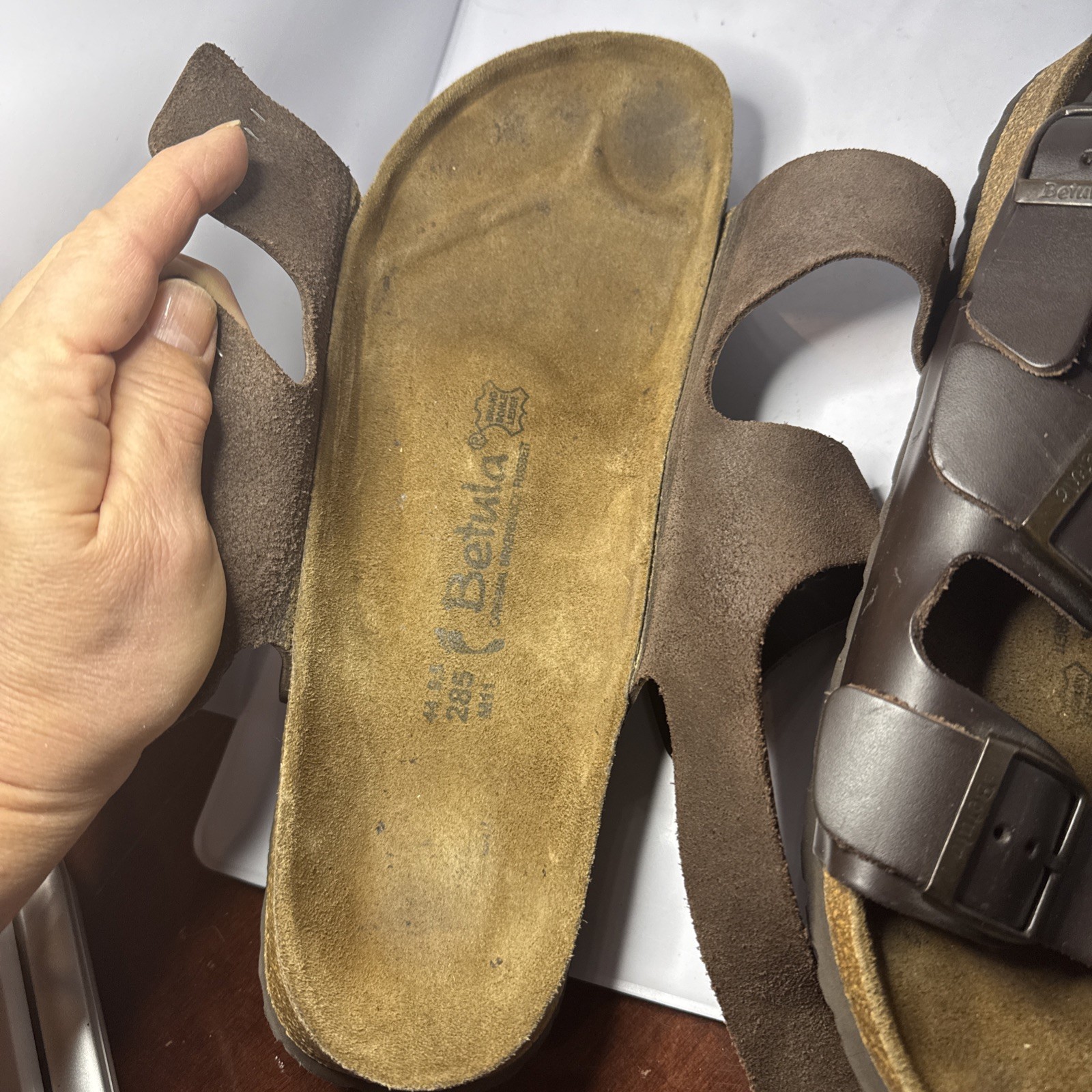 Betula Birkenstock 285 Double Strap Sandals EU 44 9.5 M11 Dark Brown w/Backstrap