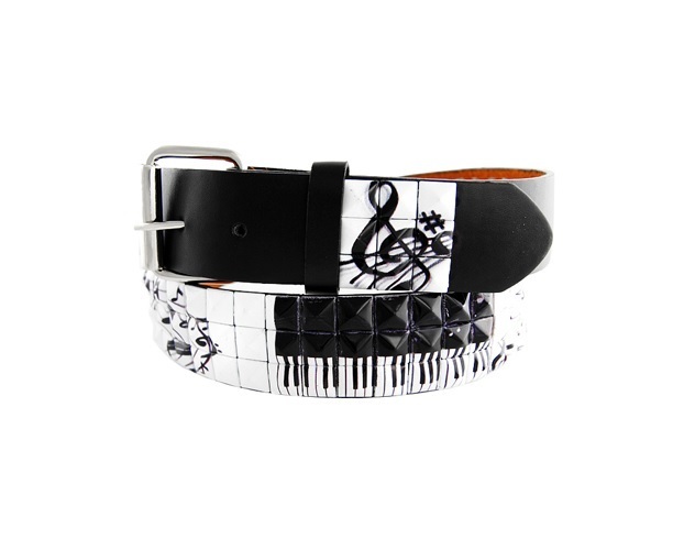 Music Notes Piano Whites Studded Leather Belt Jeans Dress Casual Party Punk Goth