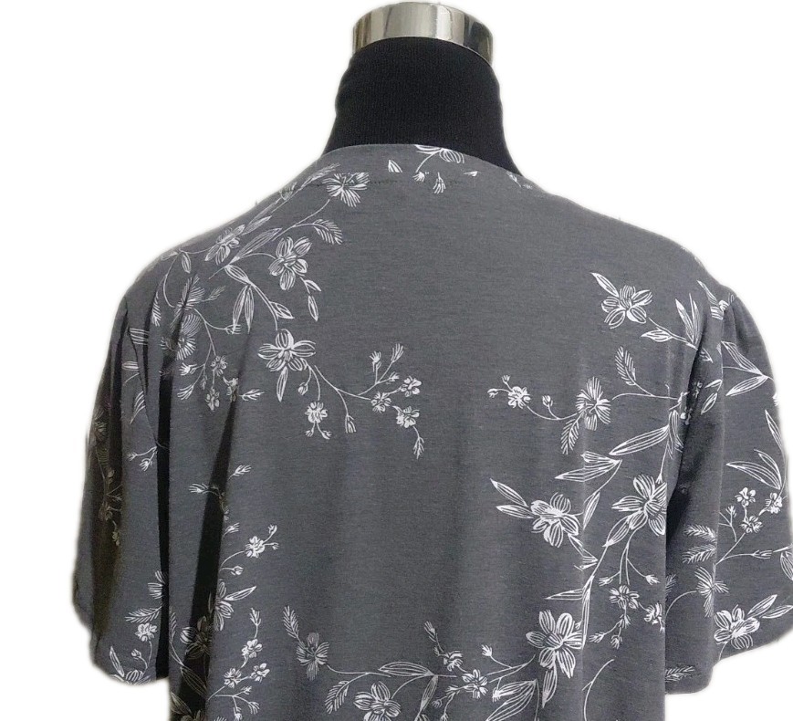 Anyhold XL Gray White Floral Pullover Top Layered Short Bell Sleeve Pleat Front