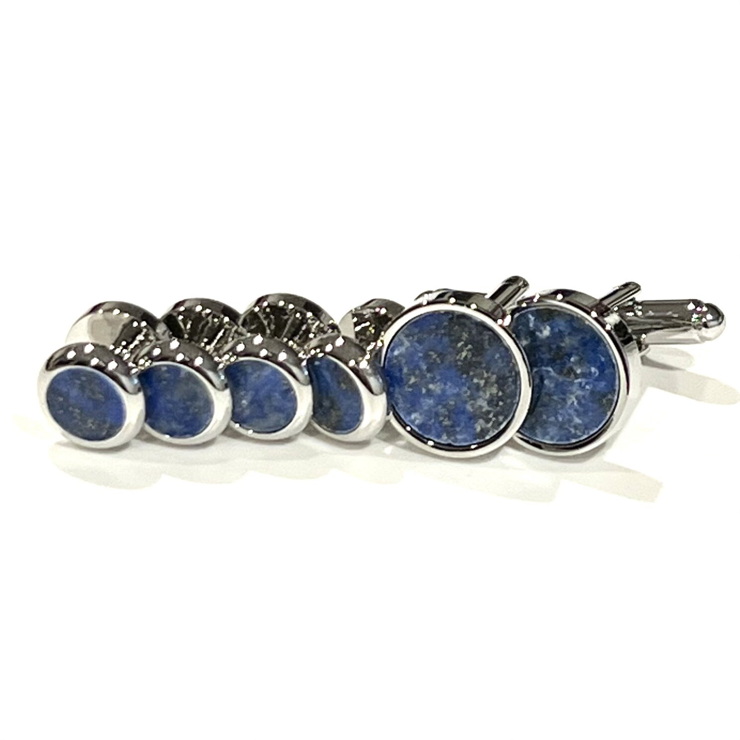 Round Lapis Lazuli Cufflinks And Dress Shirt Studs Set Men Wedding Essentials