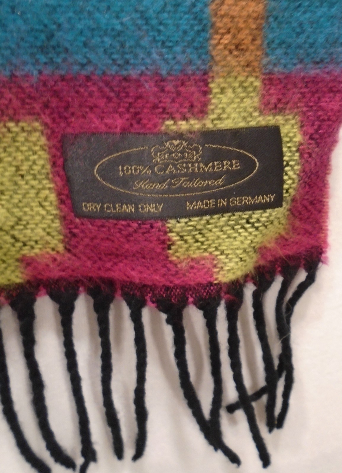 Cashmere Scarf Southwestern Pattern Hand Tailored Made in Germany 12.5 x 75″