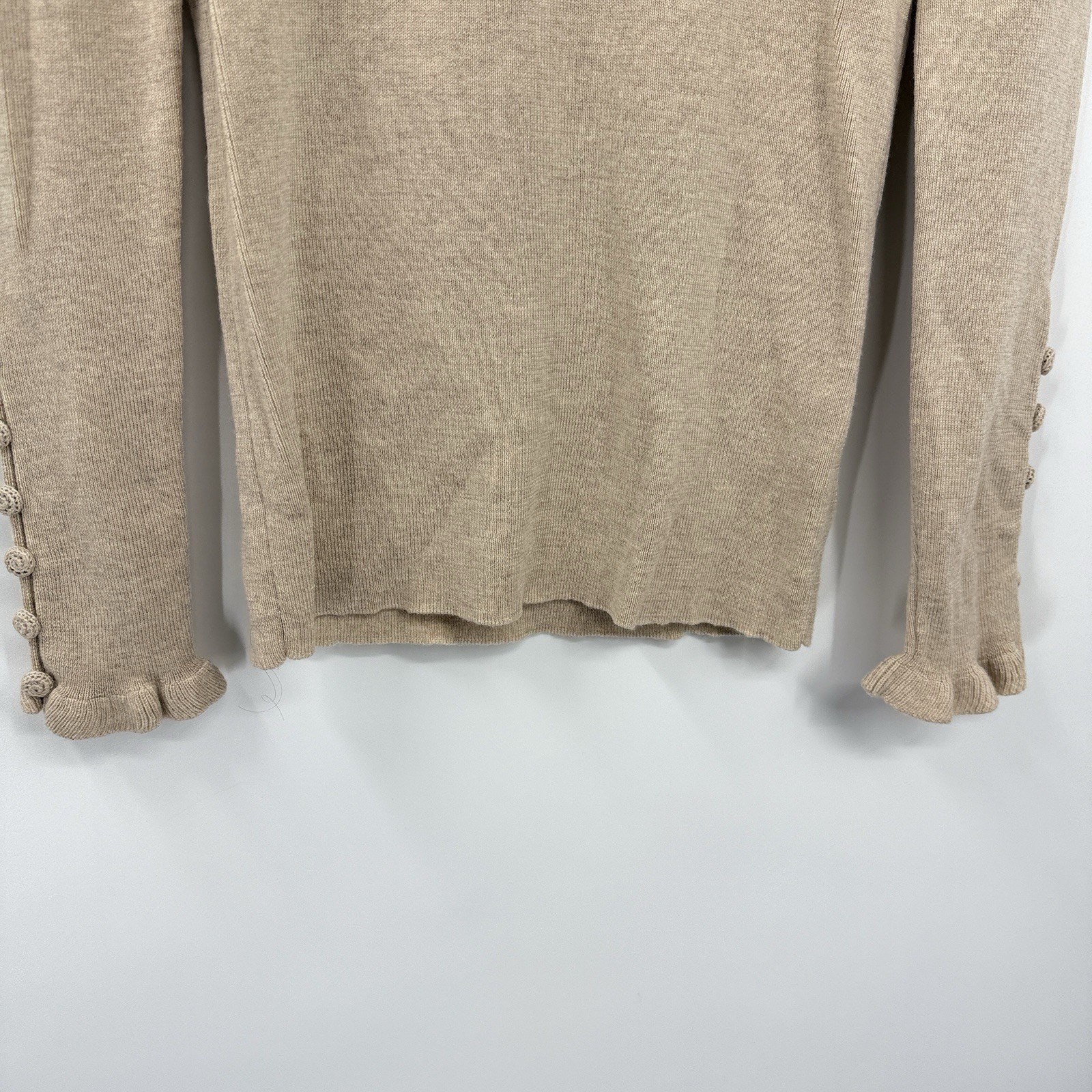 See By Chloe Button Sleeve Sweater Dark Taupe Wool Large Crewneck Pullover