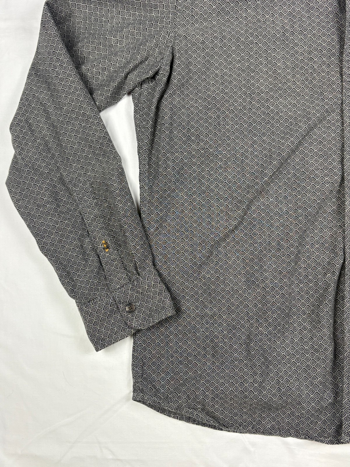 Timberland Men Shirt Long Sleeve Gray Charcoal Micro Pattern Cotton Pocket XL
