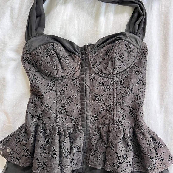 Twelve by Twelve Charcoal Lace Halter Babydoll Top | Size Medium