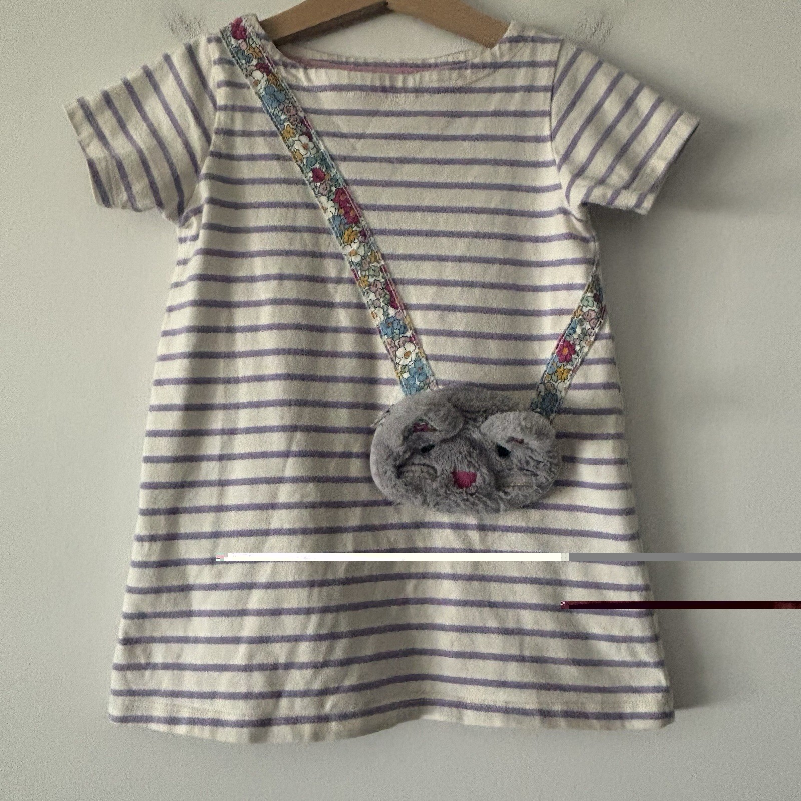 Mini Boden Striped Short Sleeve Cat Purse Tunic Top Size 4-5 Preppy School Play