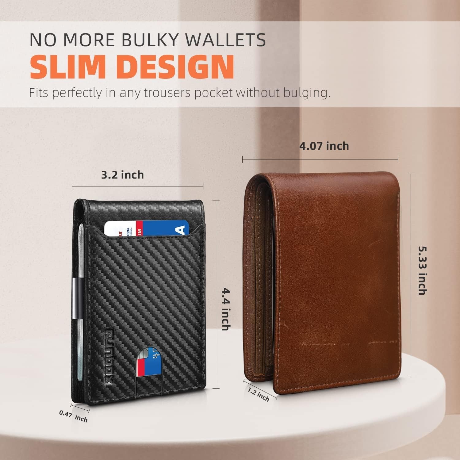 Mens RFID Blocking Leather Bifold Wallet Money Clip Slim Front Pocket Wallet