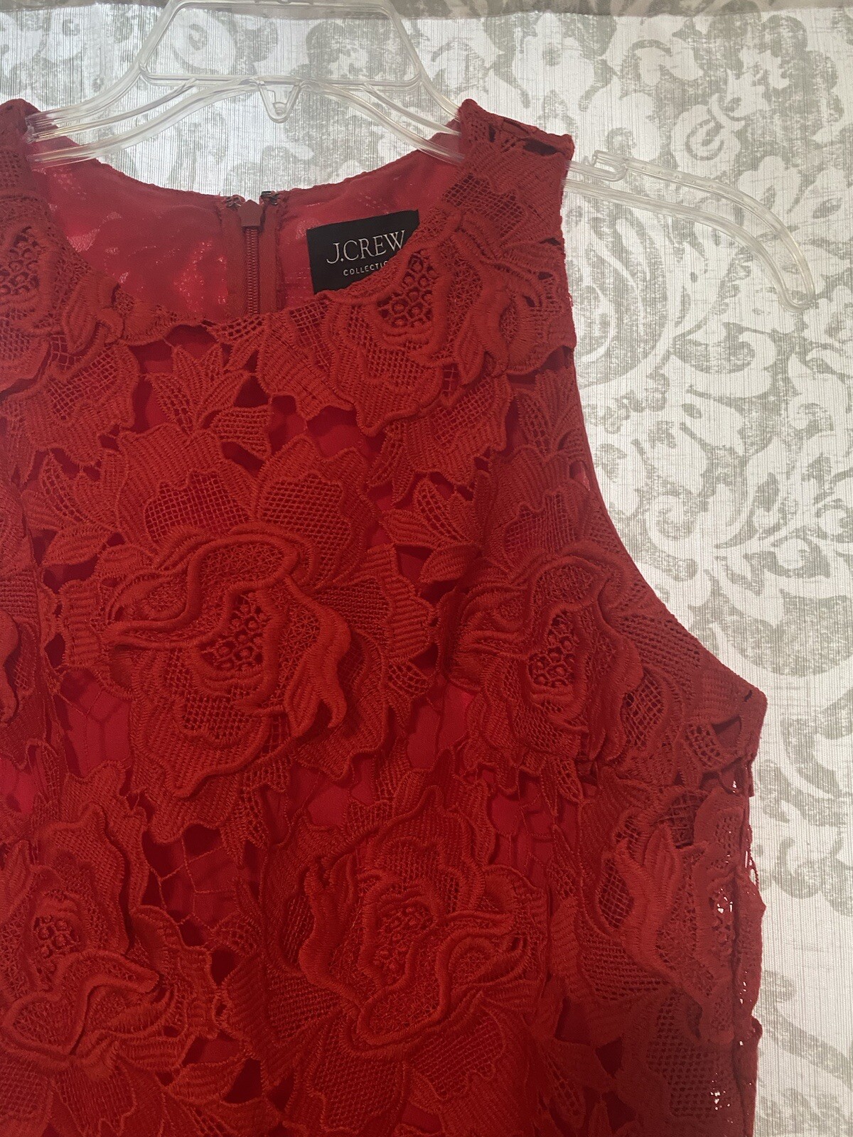 J Crew Collection Classic Lace Overlay Formal Holiday Event Sheath Dress Red 4
