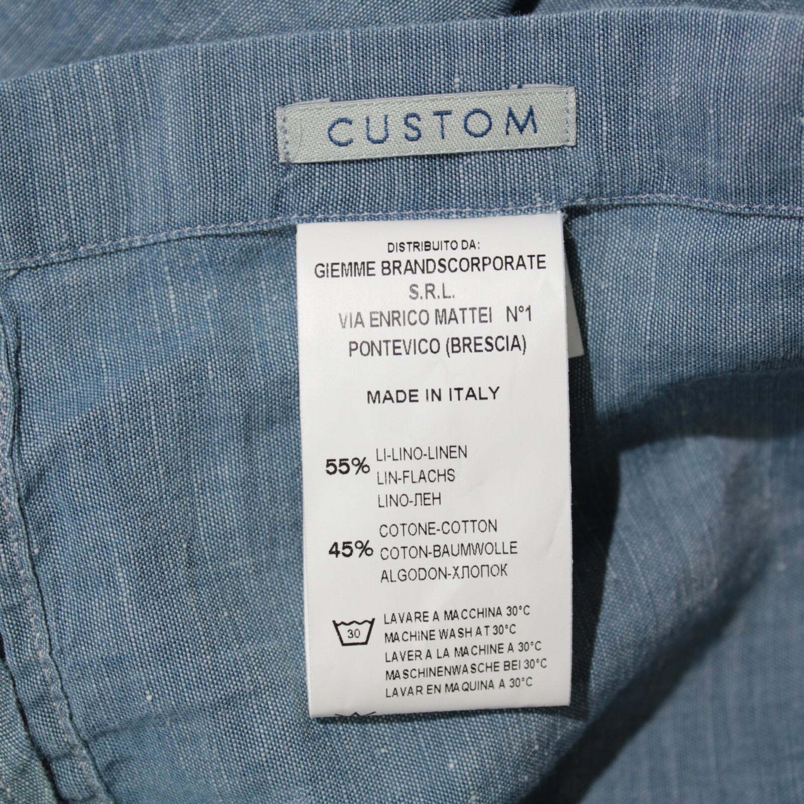 Guglielminotti NWD Linen / Cotton Blend Casual Shirt Size 17 / 43 In Chambray
