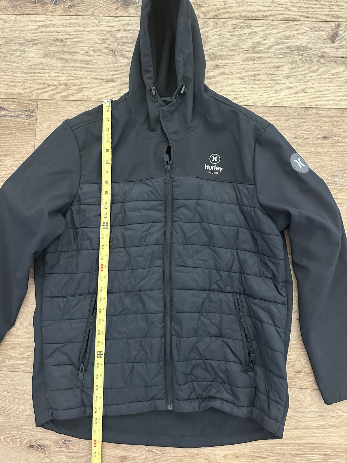 Hurley Hybrid Hooded Jacket Mens XXL Black Softshell Quilted Fleece Lined Zip