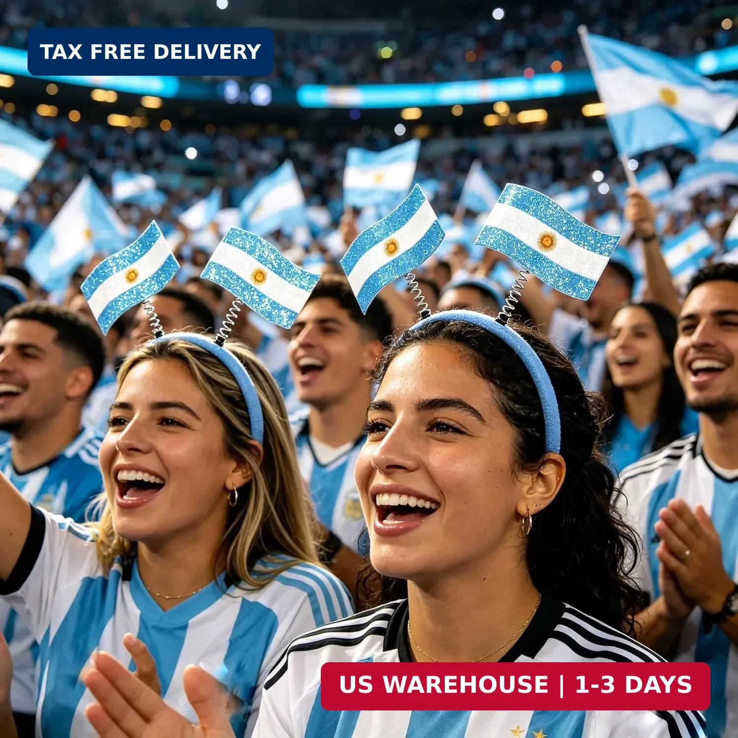 2 pcs Women’s Headbands ，Argentina Flag Headbands Football Fan Soccer Sports Eve