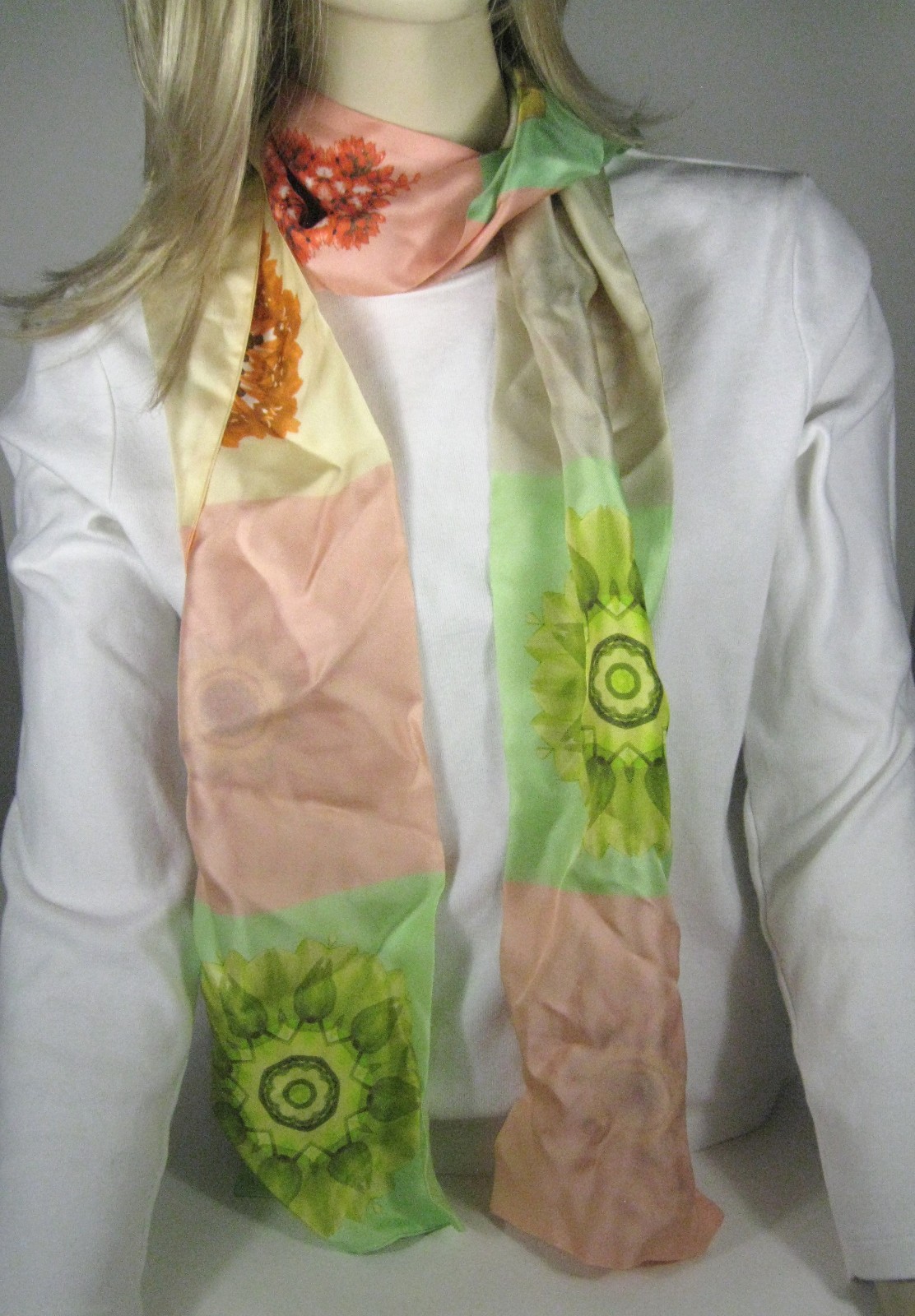 NEW Pinto Brand Scarf Rectangle Floral Theme 100% Silk Made Italy 7 x 76 In NWT