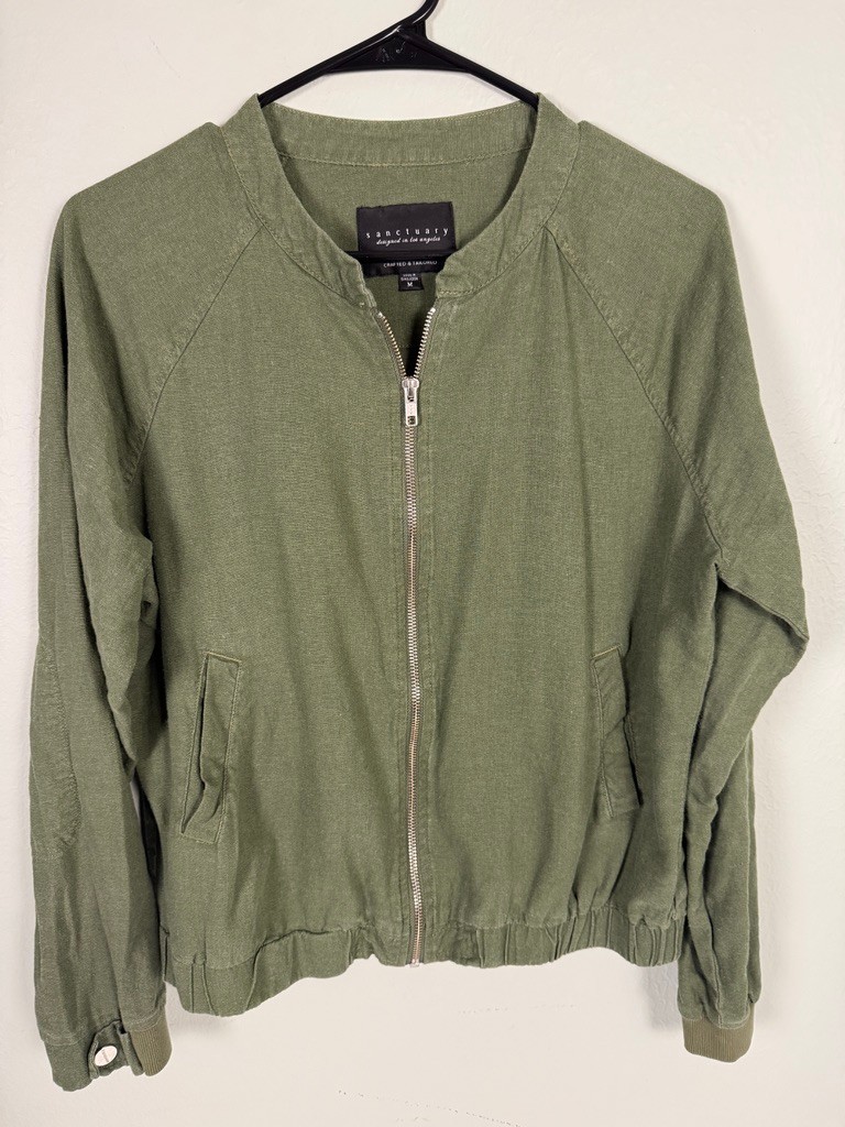 Sanctuary Women’s Olive Green Zip Front Lightweight Jacket, Size M YKK