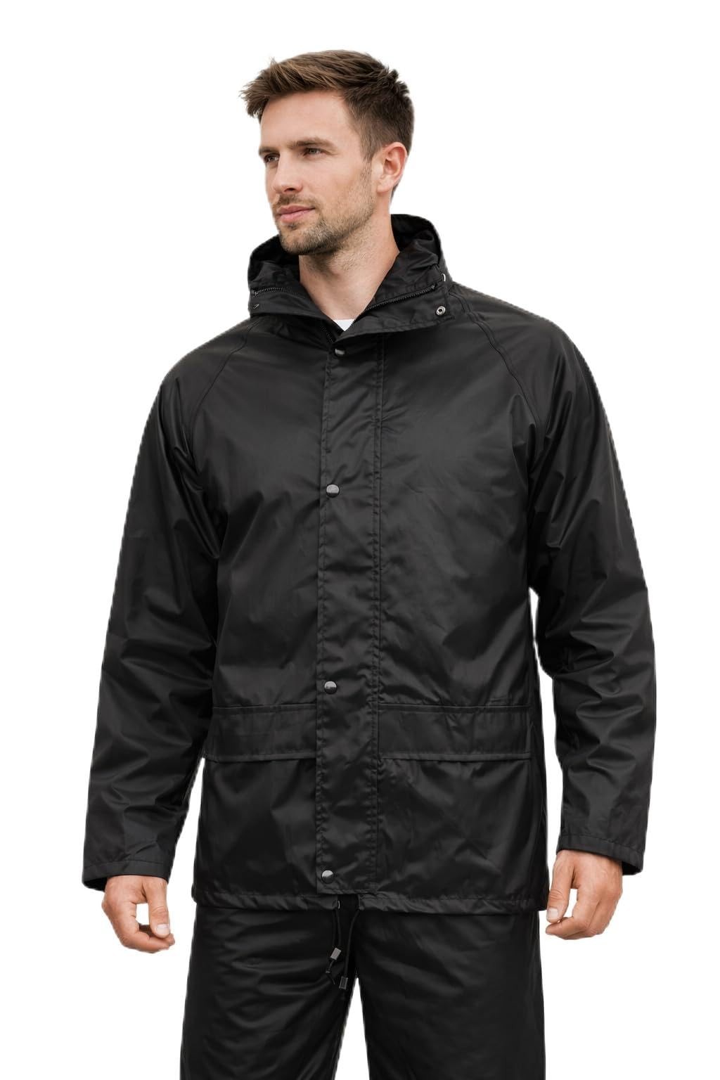 Men Waterproof Rain Jacket Lightweight Windproof Coat with Hood Outdoor Rainwear