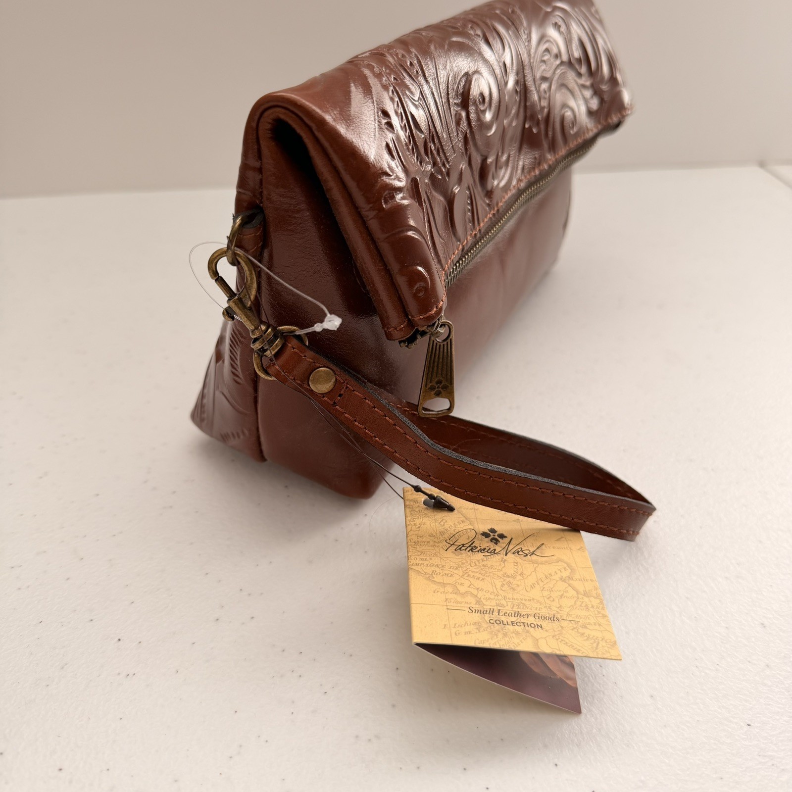 Patricia Nash VALERIE Fold-Over Wristlet/Clutch Leather-Tooled Florence NWT
