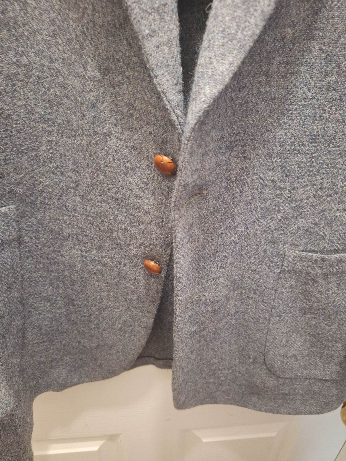 Vintage Blue Tweed Wool Blazer with Elbow Patches