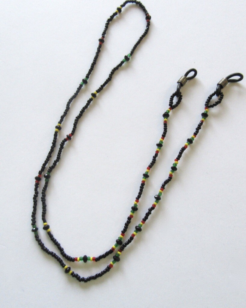 Eye Glass Holder Chain- Seed Beads -black red yellow green -28 inches long