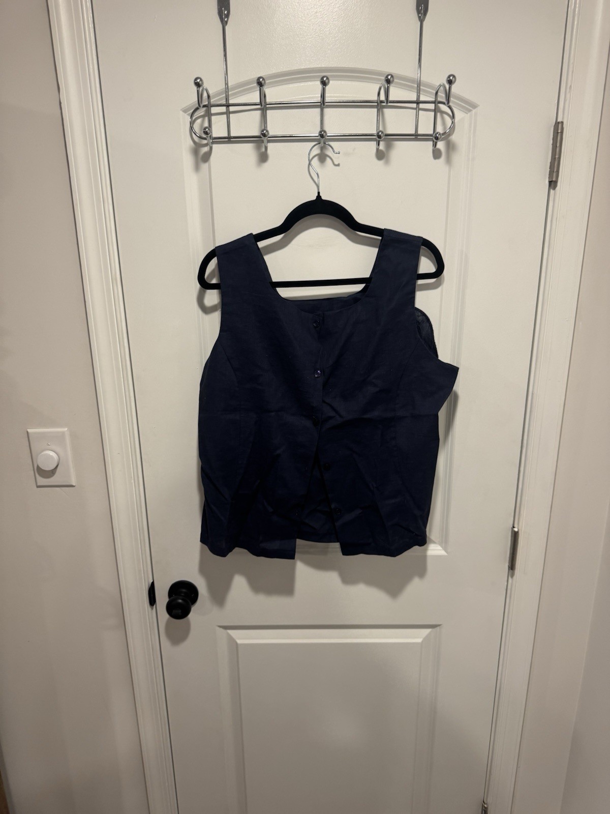 Coldwater Creek Navy Blouse, Buttons In The Back, Size 1x