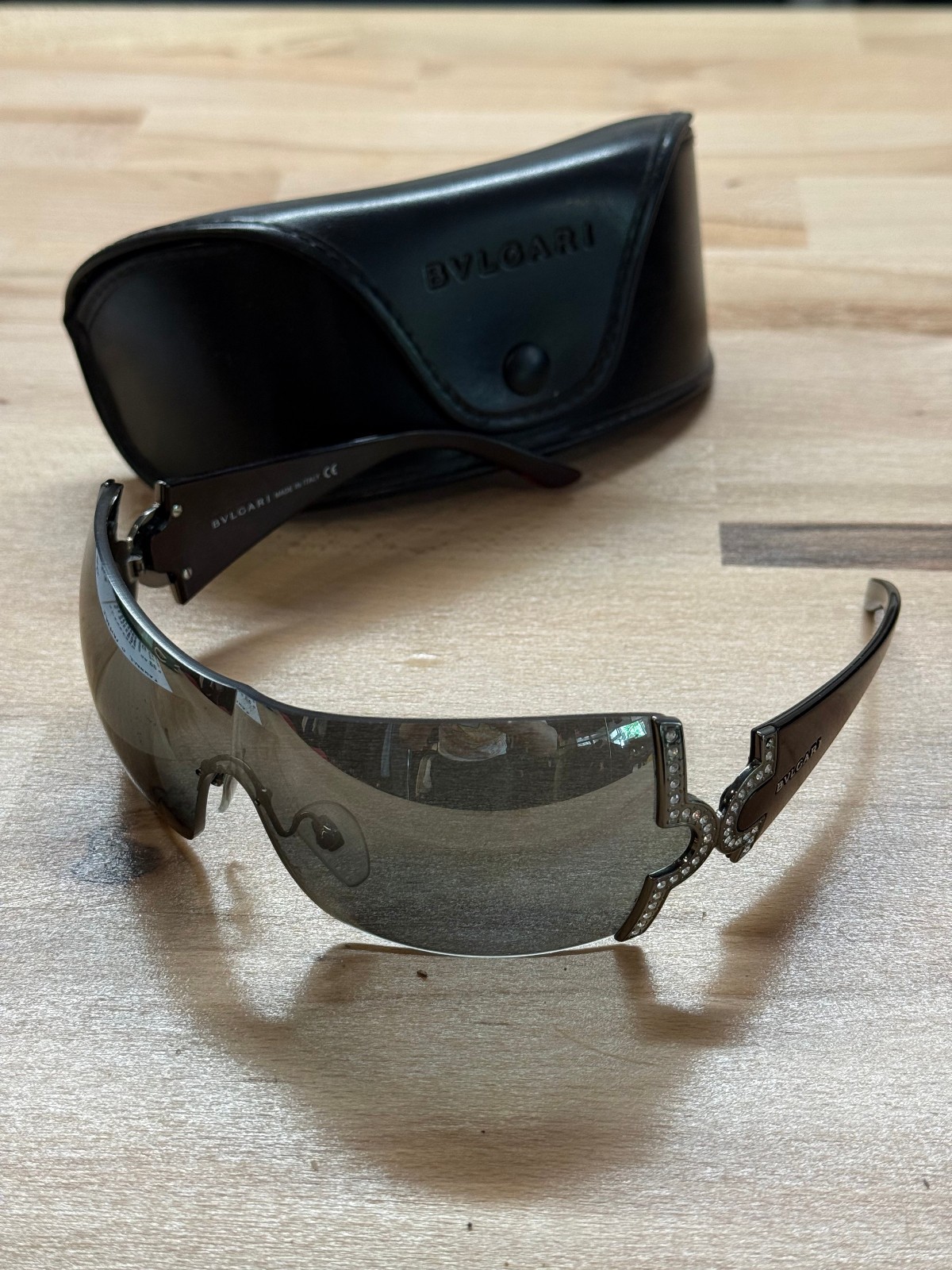 Bvlgari womens’ wraparound mirror visor studded sunglasses