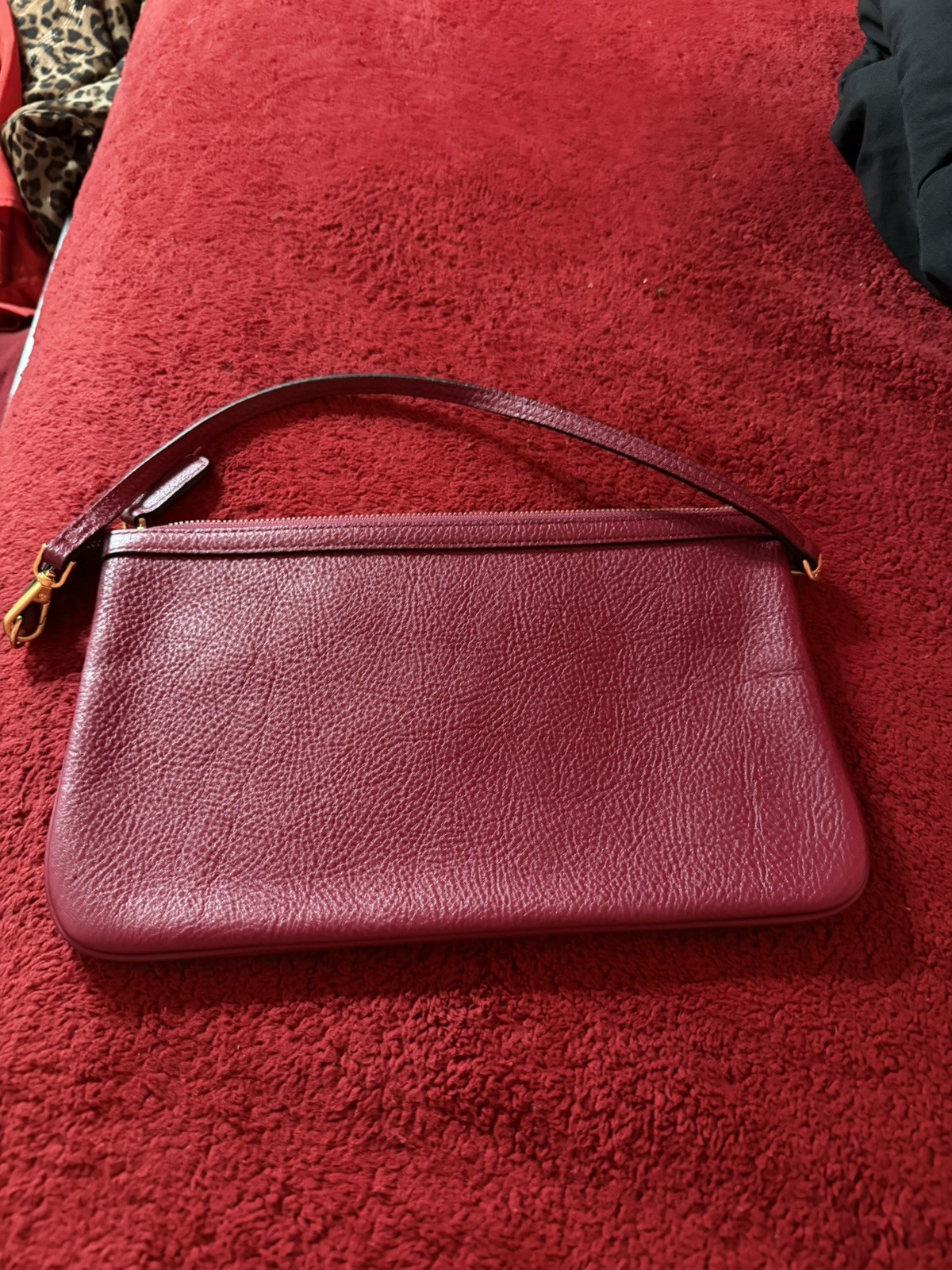 MCM – 2-Way Clutch/Crossbody Leather Bag – Wine Red (COA) INCLUDED