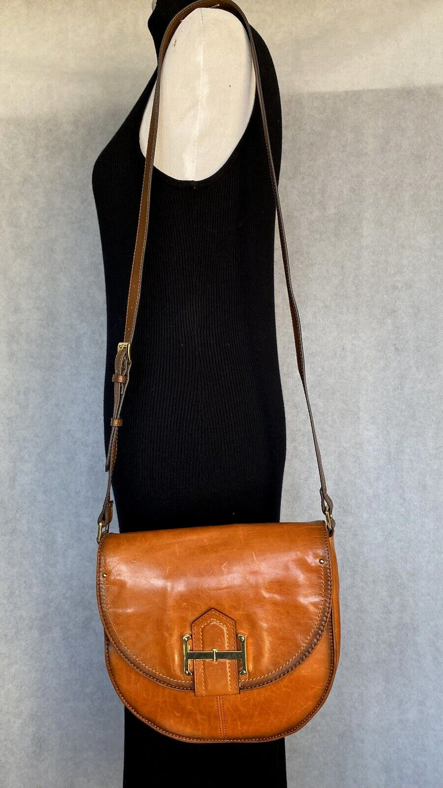 TIGNANELLO Loredo Burnt Orange & Brown Leather Crossbody Saddle Bag Purse