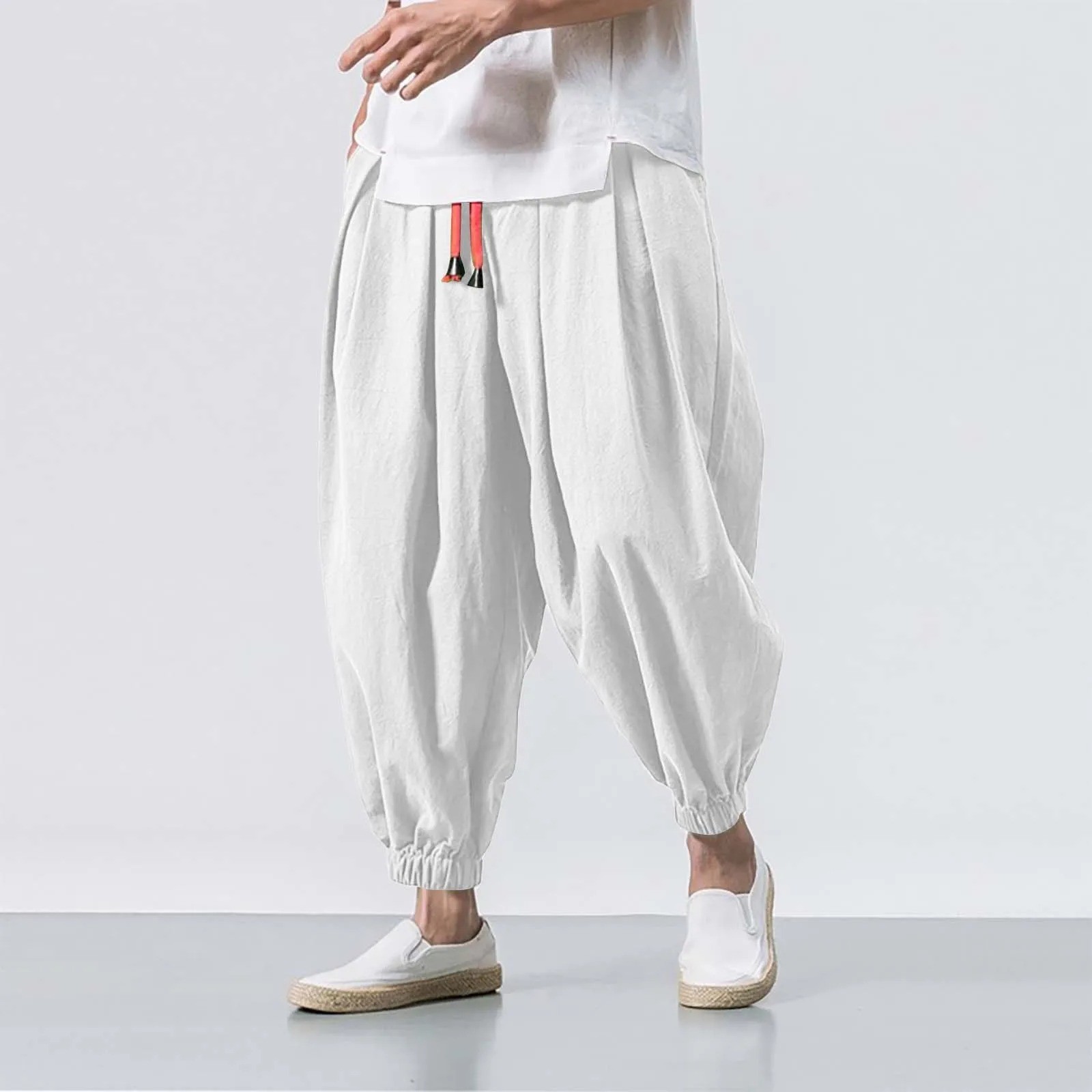 New Oversized Men Harem Pants Loose Chinese Style Cotton Linen Sweatpants Breath