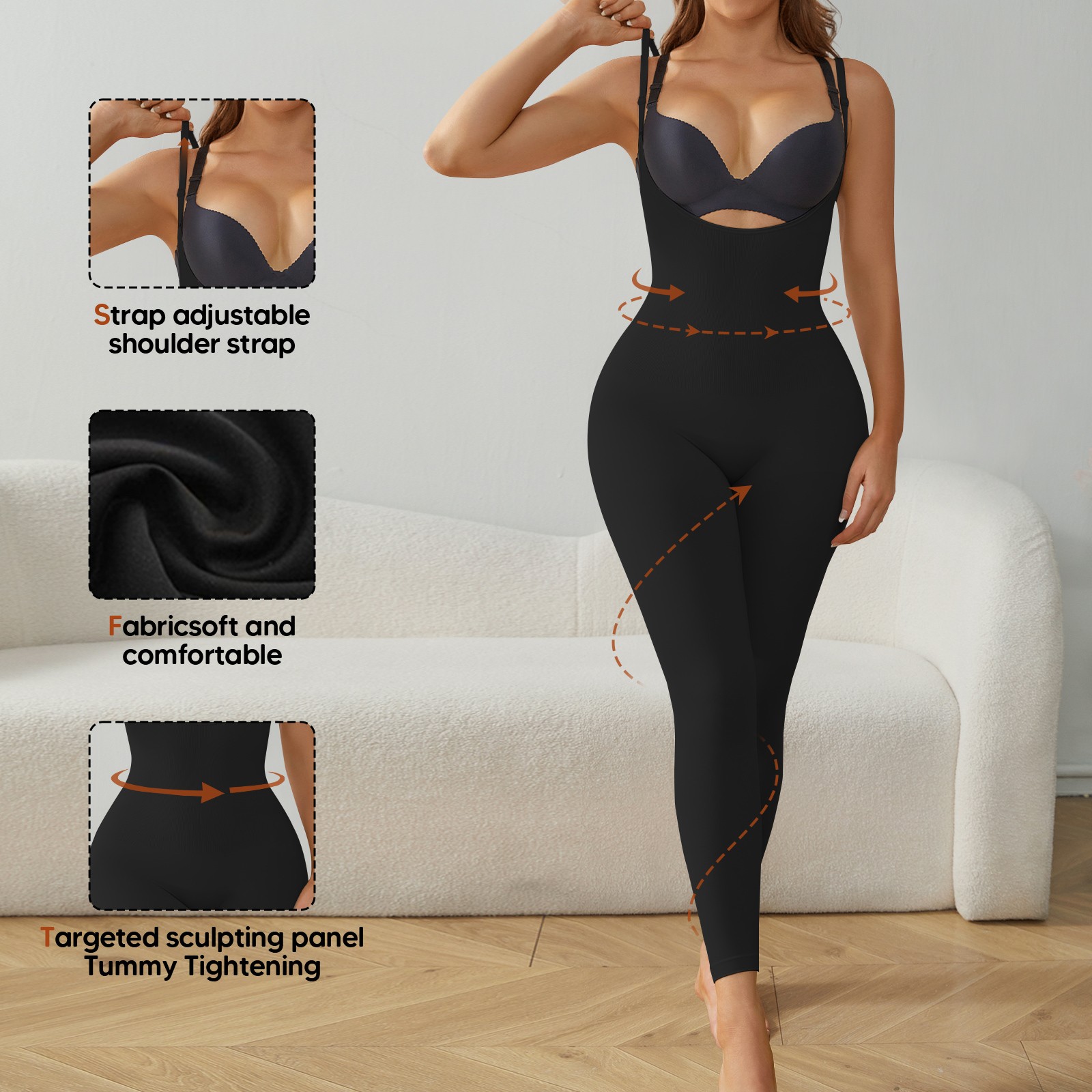 Open Bust Bodysuit Shapewear for Women Tummy Control Thigh Slimmer Butt Lifting