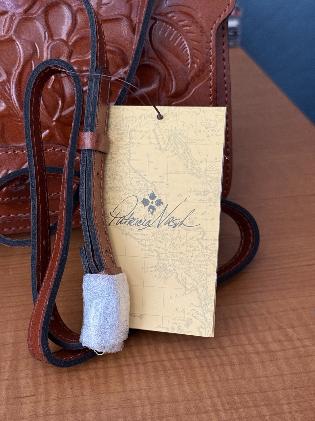 Patricia Nash Crossbody Bag Rose Tooled Leather British Tan Illina NWT