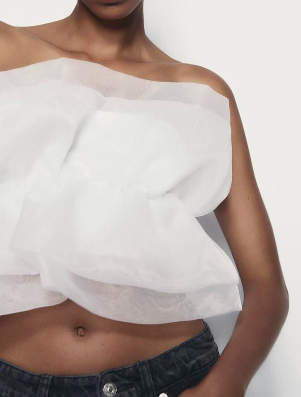 Zara White Organza Strapless Bandeau Boob Tube Crop Top Size: M Ref 0858/806/250