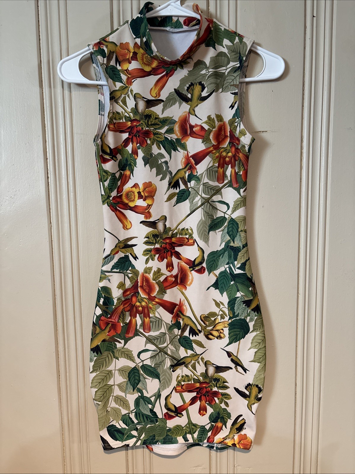 Black Milk Hummingbird Dress Form Fitting Sleeveless Stretchy Colorful