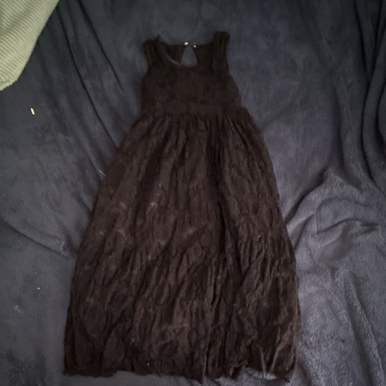 Kids Black Floral Lace Midi Tank Dress Sleeveless Round Neck Size S