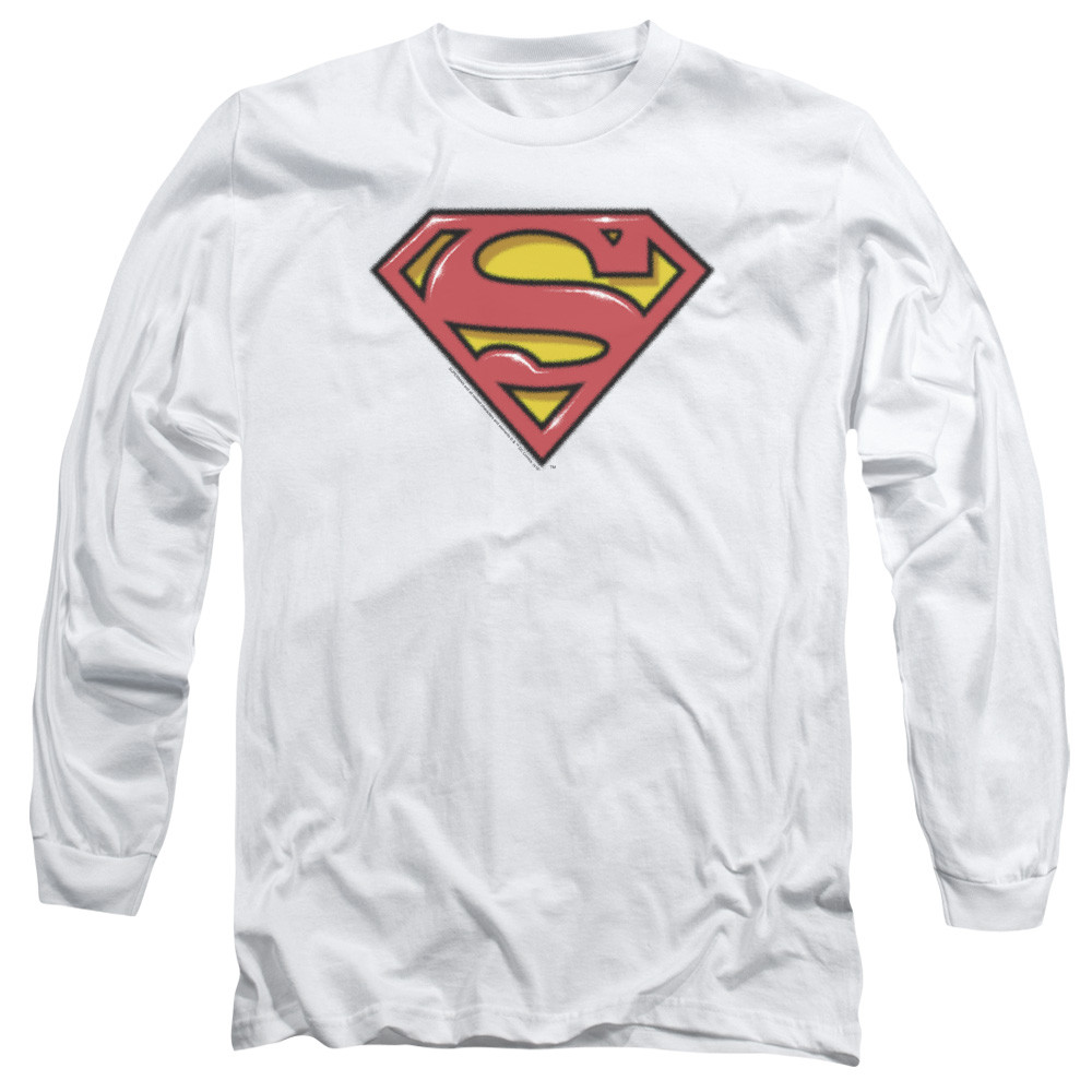 SUPERMAN AIRBRUSH SHIELD Licensed Adult Men’s Long Sleeve Graphic T-Shirt SM-3XL