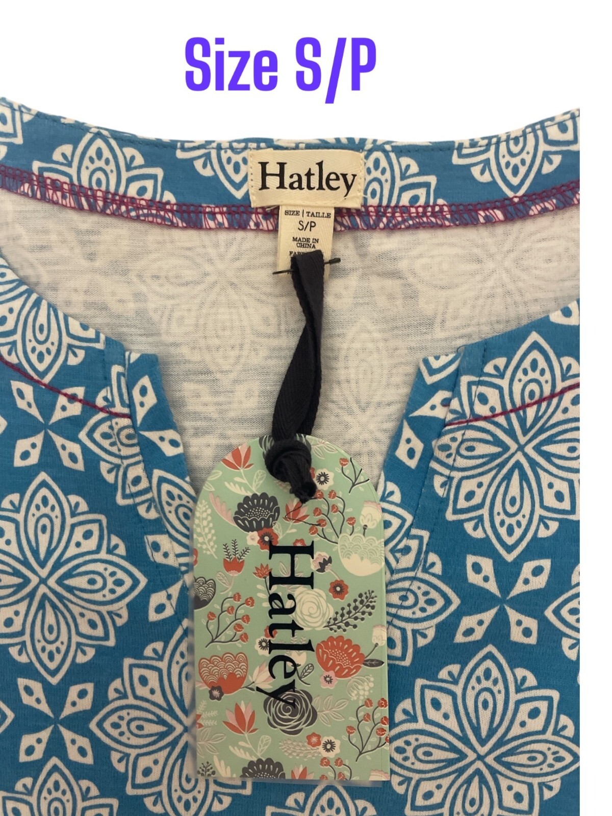 NWT Hatley Womens Lucy Dress Indigo Compass Roses Pattern S/P Cotton