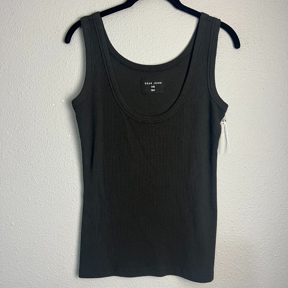 Dear John Ribbed Paula Tank Top Sleeveless Casual Everyday Basic Black Size XS