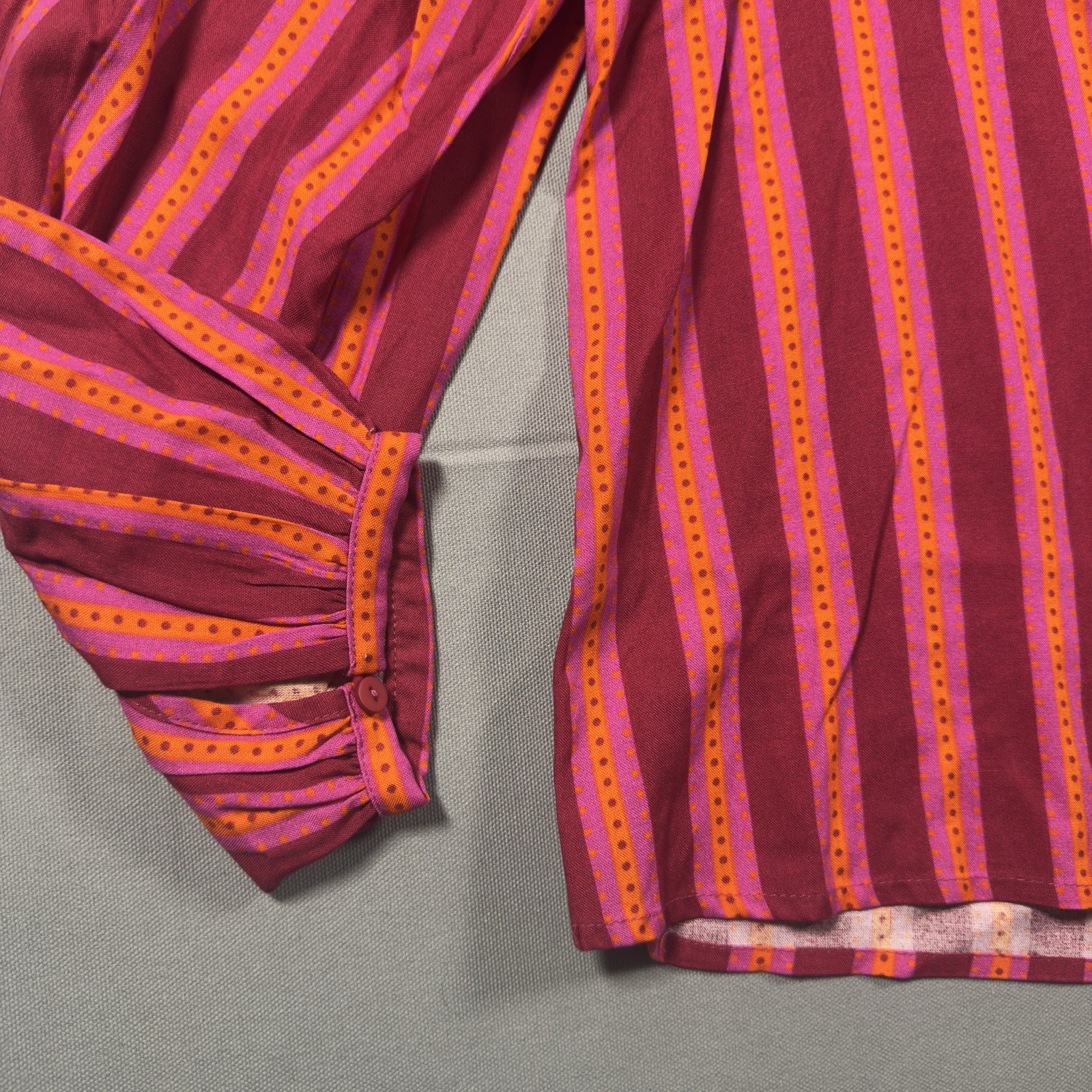 Sugar Lips Striped Blouse Womens Medium Pink Orange Puff Sleeve Rayon NWT