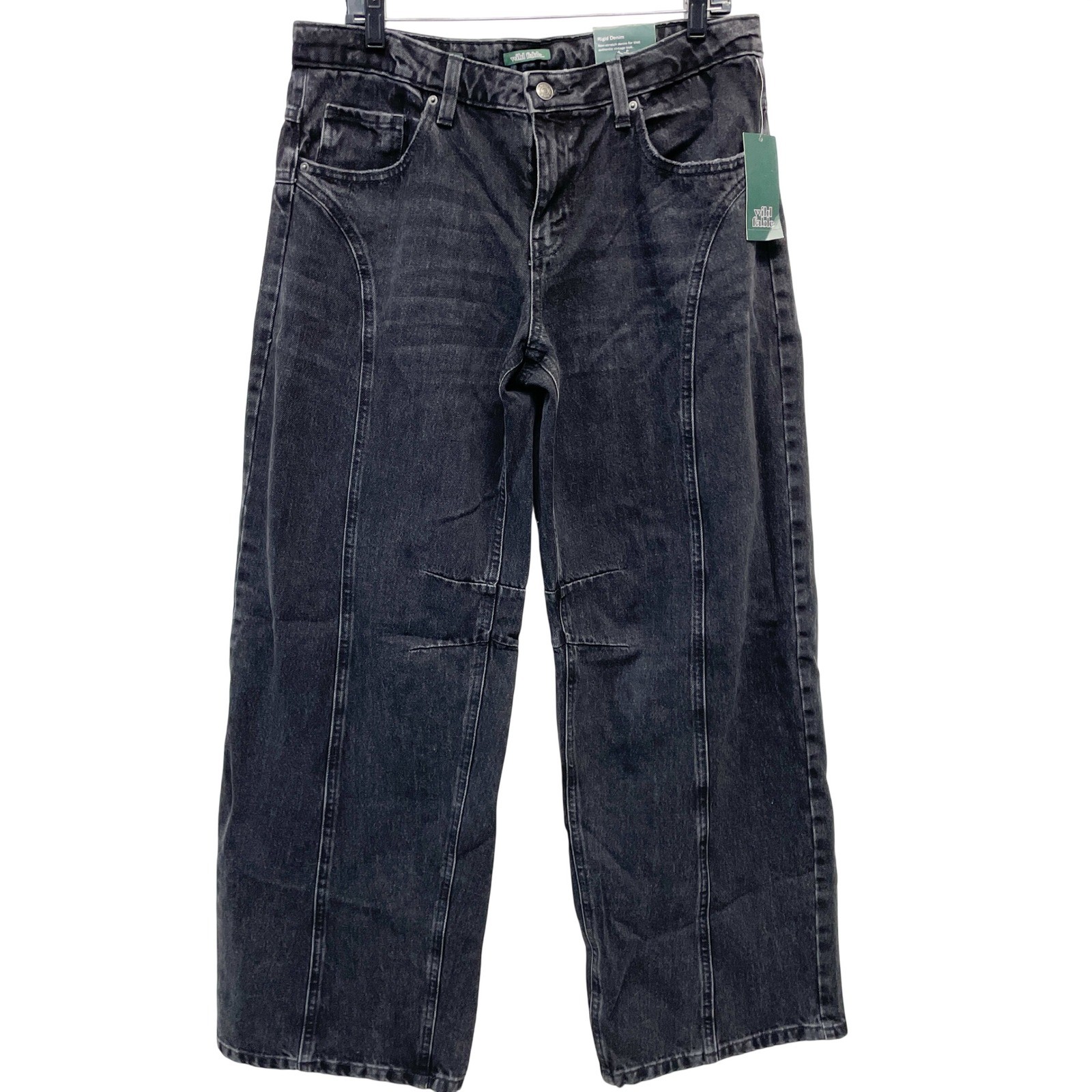 Wild Fable Women’s Black Seam Detail Mid Rise Must Have Barrel Jeans Size 10