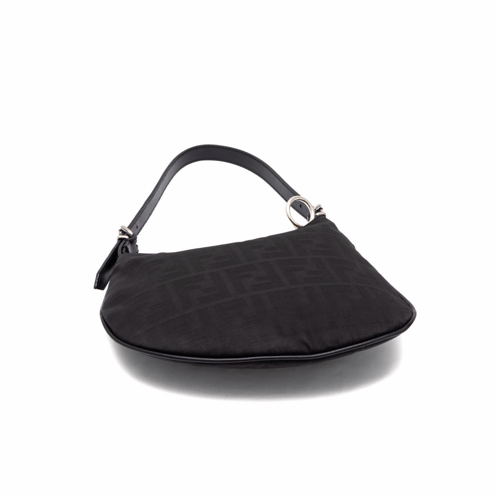FENDI FF Monogram Zucchino Canvas Oyster Shoulder Mini Bag Black RARE VTG Y2K