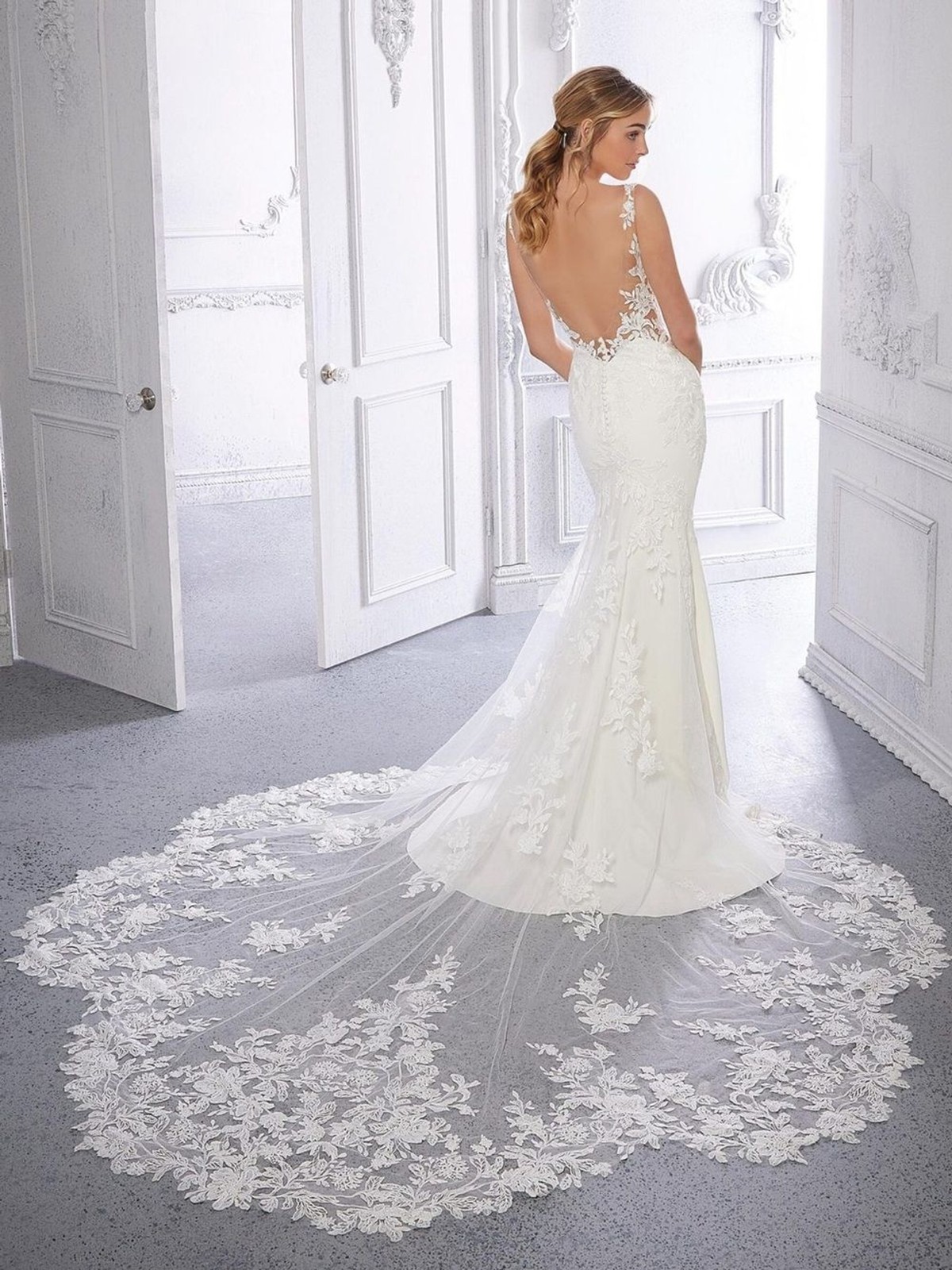Mori Lee Ivory Sheer Lace Mermaid Wedding Dress 2389 Size 10