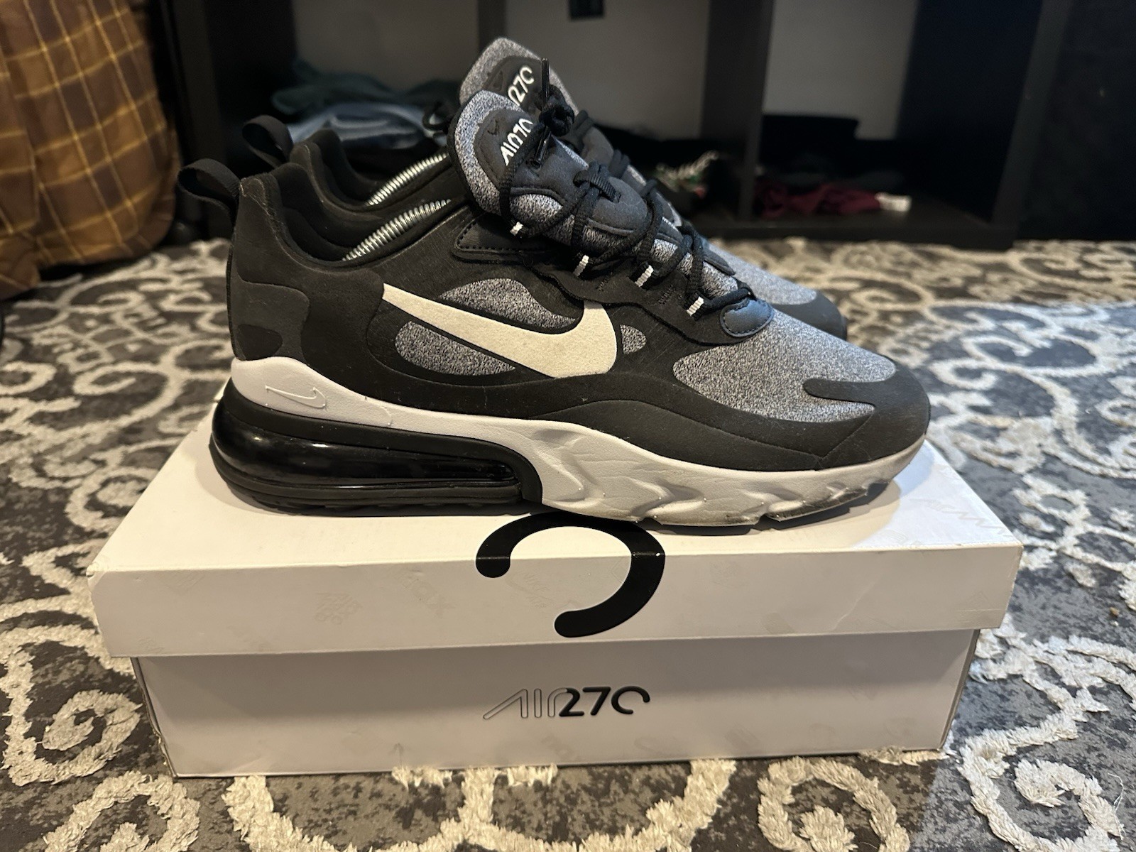 Size 10.5 – Nike Air Max 270 React Black White w/Box